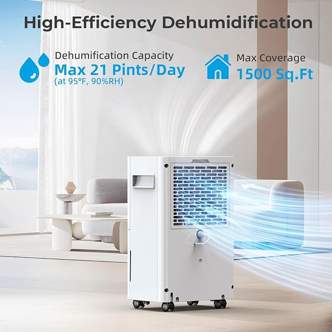 1500 Sq.ft Dehumidifier for Basement, PLUSCENT Max 21 Pint/Day Dehumidifiers - Image 2