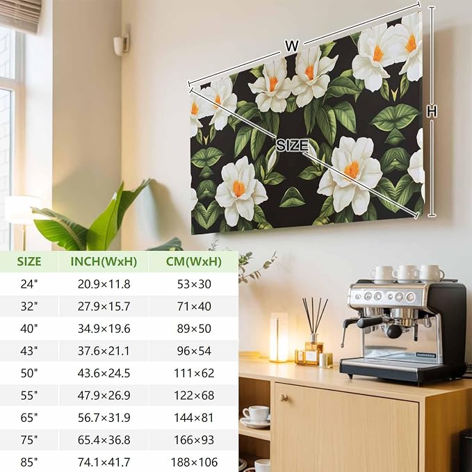 Rural White Gardenia Flower Indoor TV Cover, Elastic TV Screen Protector - Image 4