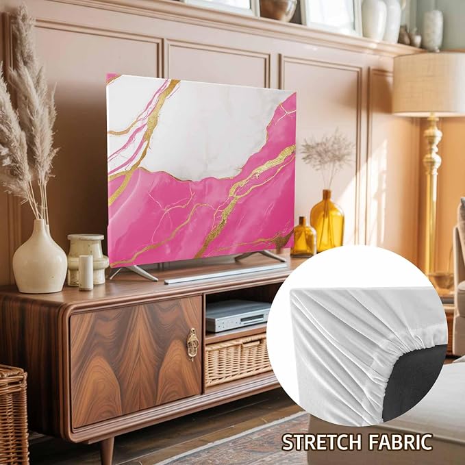 Elastic Indoor TV Cover 55" Dust Protector, Nature Marble Crack Yellow Lines - Image 2