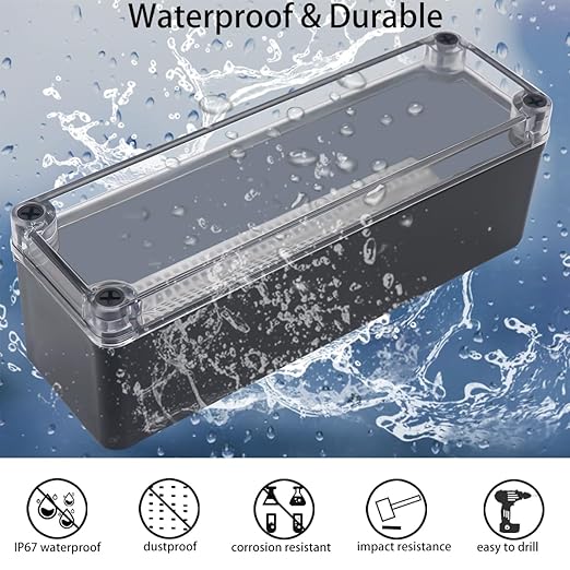 Junction Box, IP67 Waterproof ABS Black Project Box Clear Cover - Image 2