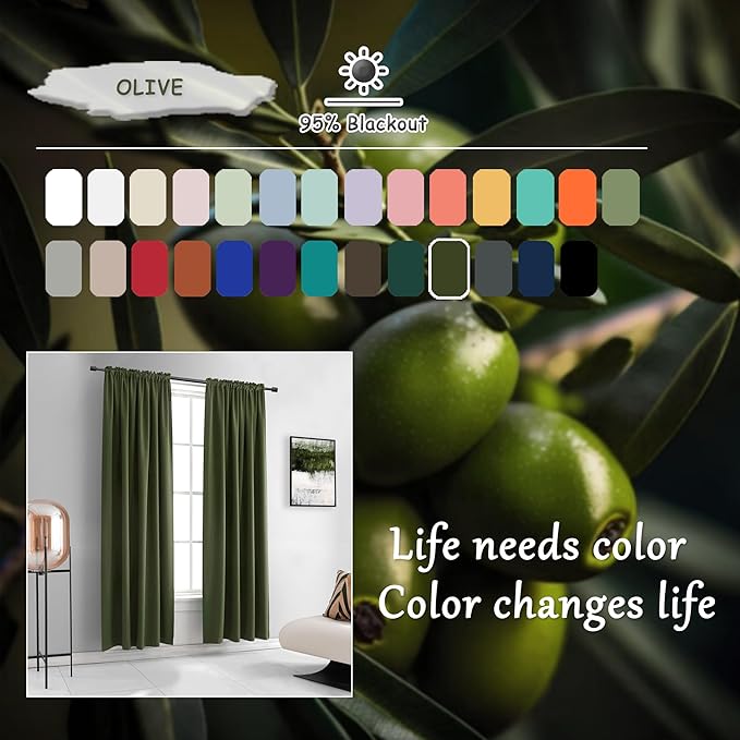 DONREN Loden/Dark Olive Green Blackout Curtains 52 Inch - Image 4