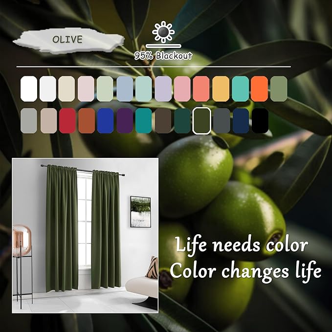 DONREN Olive Green Curtains 96 Inch Length - Image 4