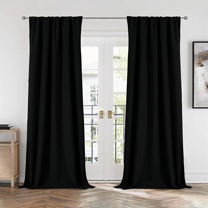 CUCRAF Linen 100% Blackout Curtains 90 Inch Length 2 Panels Set, Back Tab and - Image 9