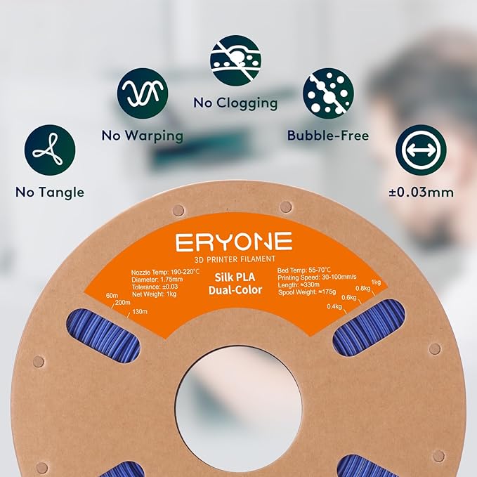 ERYONE Silk Dual Color PLA Filament 3D Printer 1.75mm +/- 0.03mm, Bicolor - Image 4