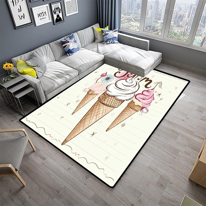 Floor Covering, Three Ice Creams Pattern Printing Foldable Area Rugs Fade - Image 2