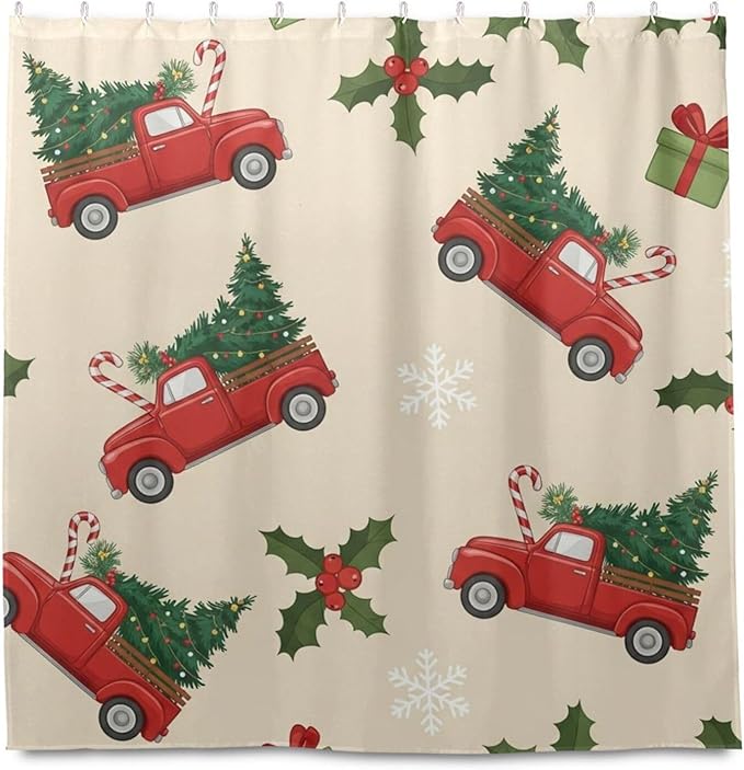 Car Christmas Tree Beige Shower Curtain Liner 72×72 inch - Image 2