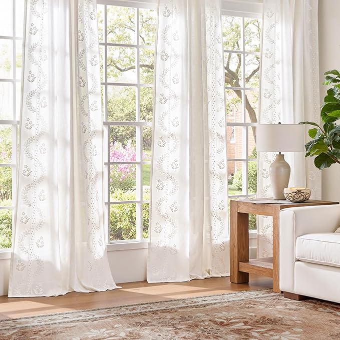 jinchan Belrose Linen Curtains for Bedroom Floral Curtains 96 Inch Length Linen - Image 3