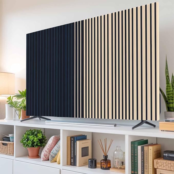 Deep Blue Line Color Block Indoor TV Cover, Elastic TV Screen Protector Modern by Unknown
