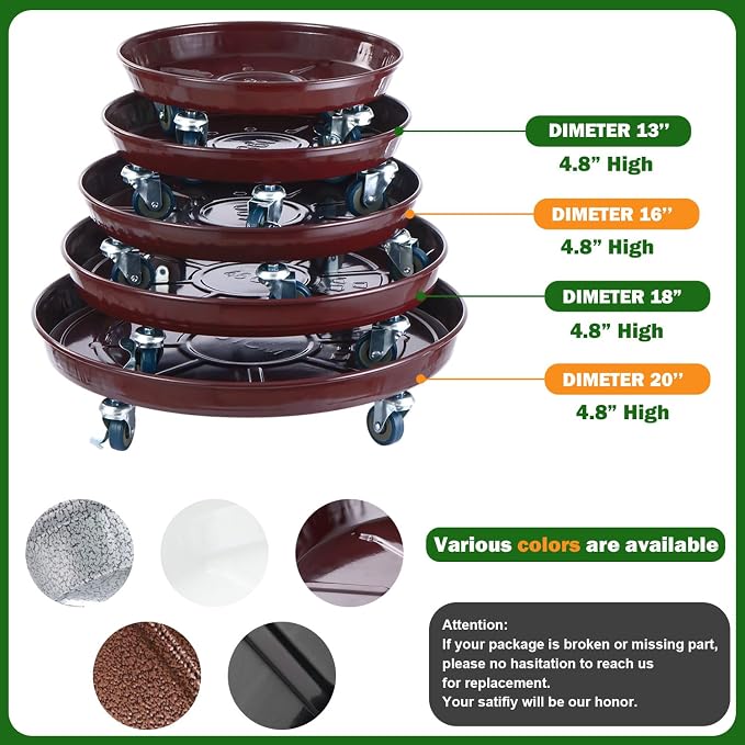 3 Packs Metal Plant Caddy with Wheels 16" Rolling Plant Stand Heavy Duty Plant - Image 3