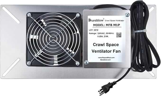 Durablow M1P 110 CFM Air-Out Stainless Steel Crawl Space Vent Fan, Foundation by Durablow