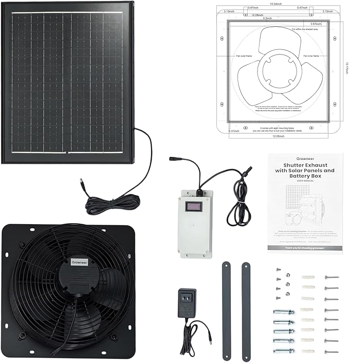 GROWNEER Solar Powered Exhaust Fan, 30W Solar Panel+12" High Speed Solar - Image 8
