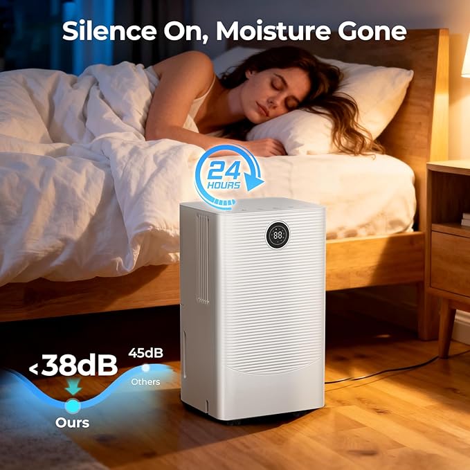 25 Pint Dehumidifier for Bedroom Bathroom Basement, 38dB Quiet, Precise - Image 3