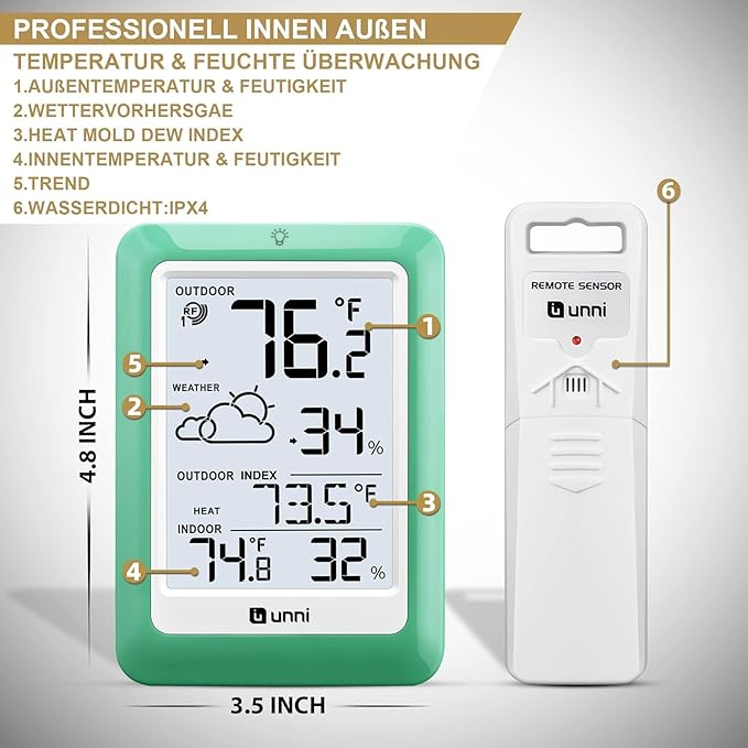 Indoor Outdoor Thermometer Wireless, Temperature Humidity Monitor Battery - Image 5