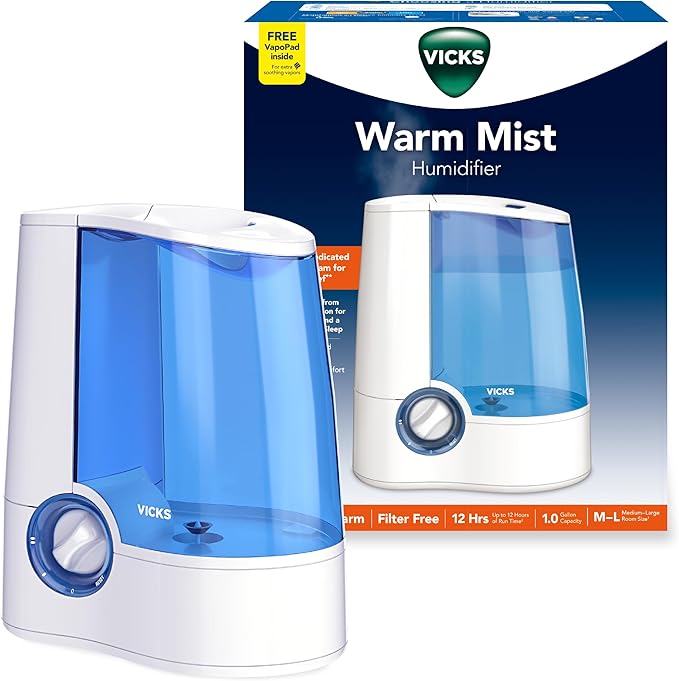 Vicks Warm Mist Humidifier Filter‑Free 1 Gal Tank, Auto Shut‑Off, Night Light by VicksDevices