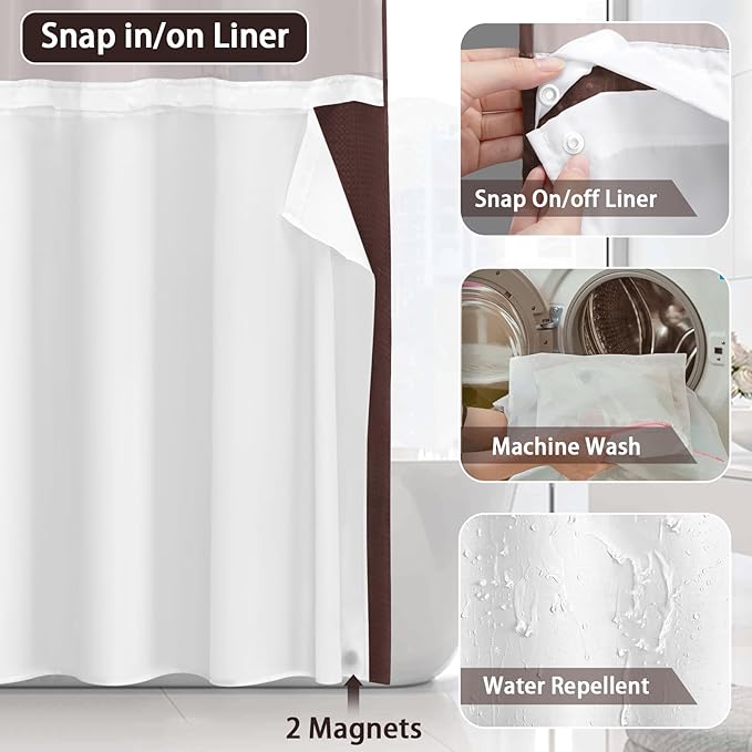 No Hook Shower Curtain and Liner Set - Image 4