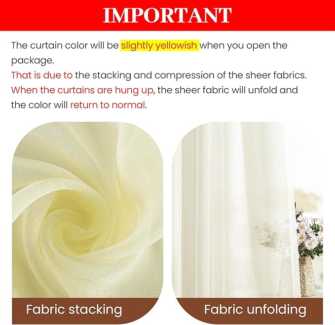 Dreaming Casa Solid Sheer Curtains 96 Inches Long Ivory Rod Pocket Voile - Image 2