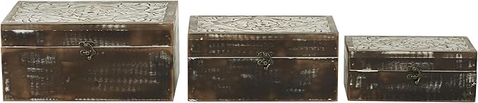Deco 79 Wood Floral Handmade Decorative Box Decorative Keepsake Boxes - Image 4