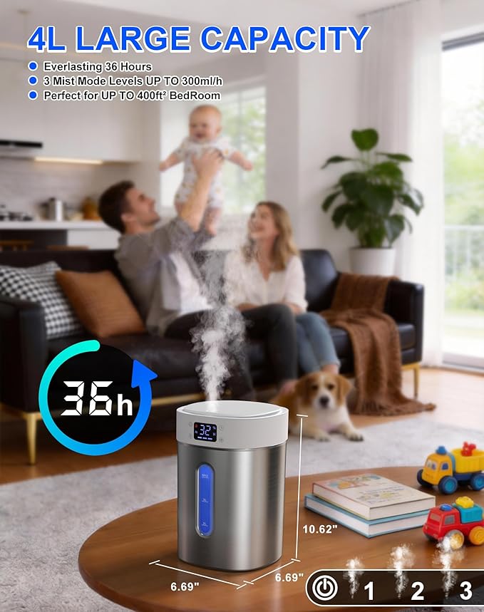 Humidifiers for Bedroom Large Room Baby, 4L Ultrasonic Cool Mist Humidifier - Image 3