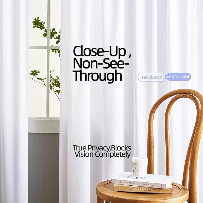 Sheer Curtains 84 inch Length 2 Panels White Semi-Sheer Rod Pocket Drapes - Image 2