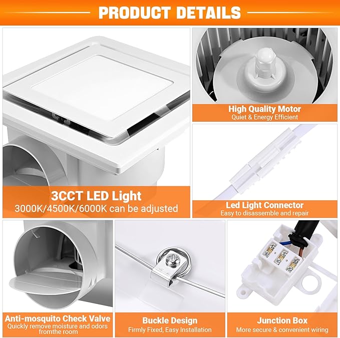 FEITON Square Bathroom Exhaust Fan - Image 5
