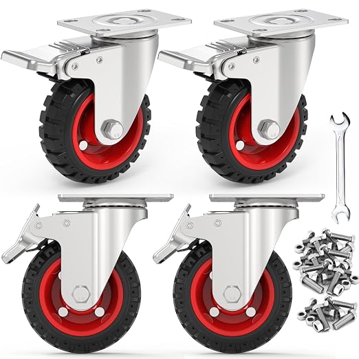 4" Swivel Caster Wheels with Safety Dual Locking and Rubber Tire Wheels by HomhooHardware