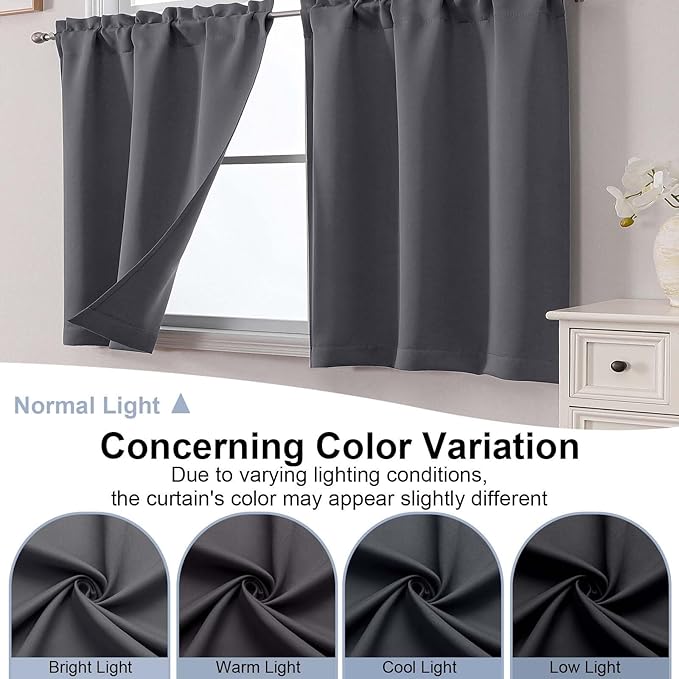 Chyhomenyc Charcoal Grey Short Blackout Curtains 24 Inch Length, Small Kitchen - Image 8