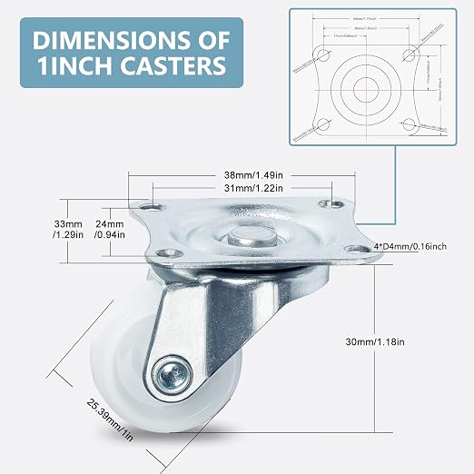 8 Pack 1" Low Profile Casters Wheels - Image 2