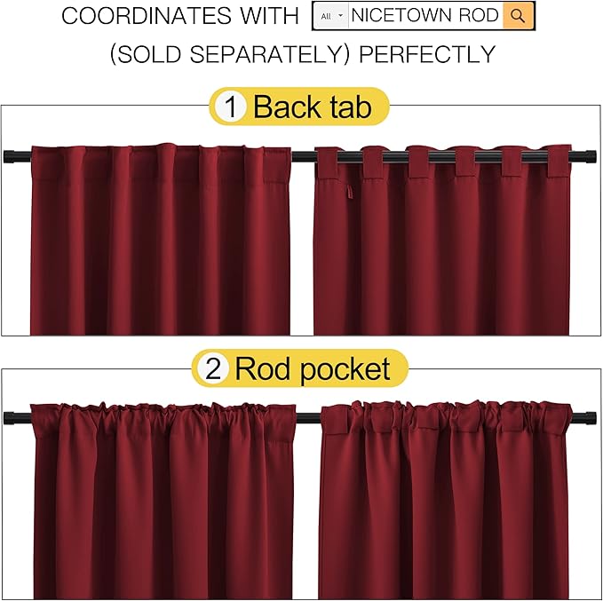 NICETOWN Christmas Burgundy Bedroom Blackout Draperies Panels - Image 4
