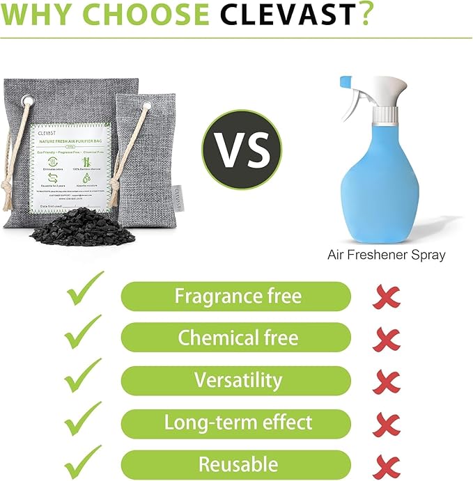 CLEVAST 14 Pack Activated Bamboo Charcoal Air Purifying Bags, Natural Fresh - Image 4
