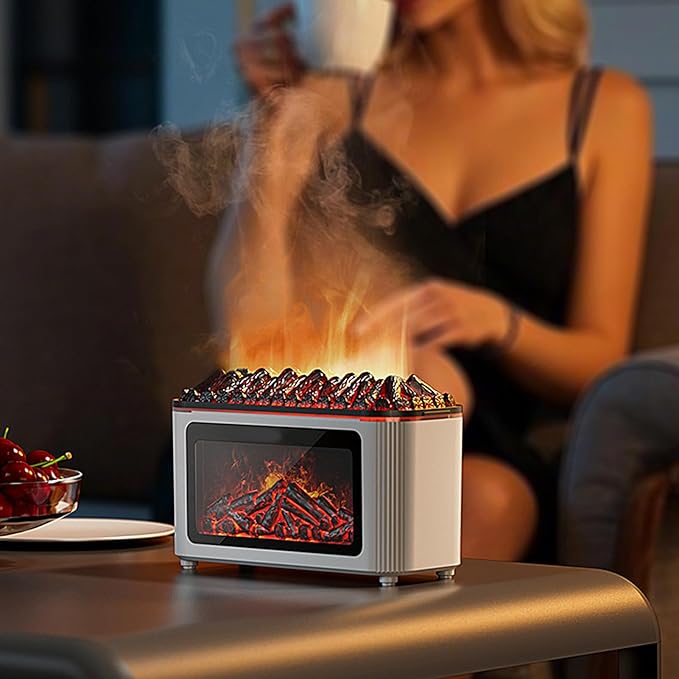 Aroma Diffuser with Fireplace Effect | 160 ml Ultrasonic Quiet Humidifier with - Image 2