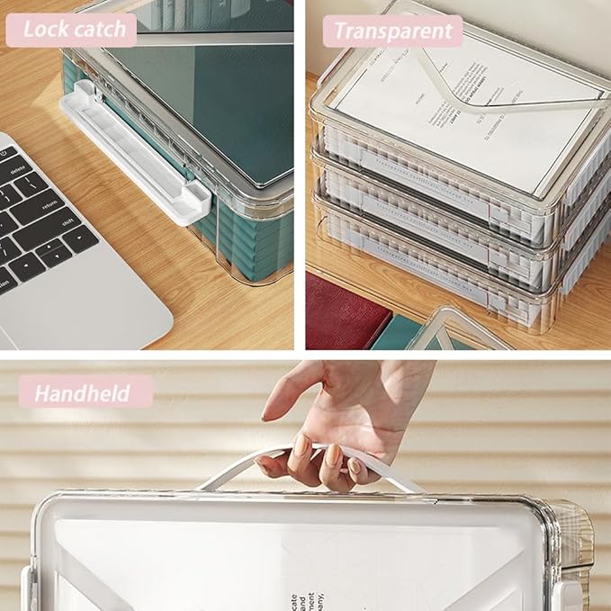 2 Pack Clear Plastic File Boxes w/Latching Lids, Stackable A4 Storage - Image 5