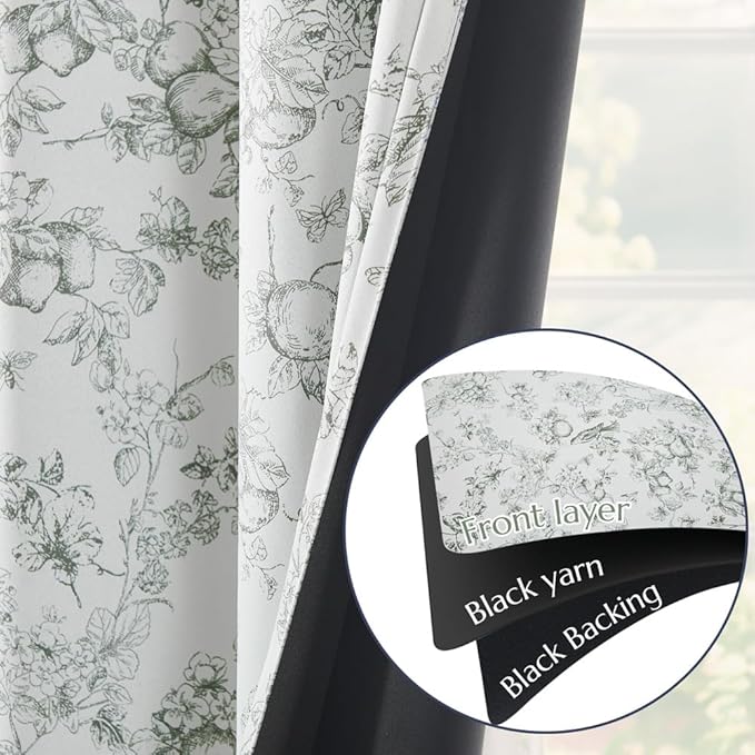 jinchan 95% Blackout Floral Curtains 96 Inches Long, Printed Flower Sage Green - Image 5