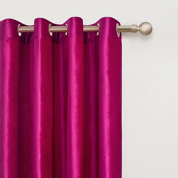 BULBUL Living Room Velvet Window Curtains 102 inch Length- 2 Panels Hot Pink - Image 2
