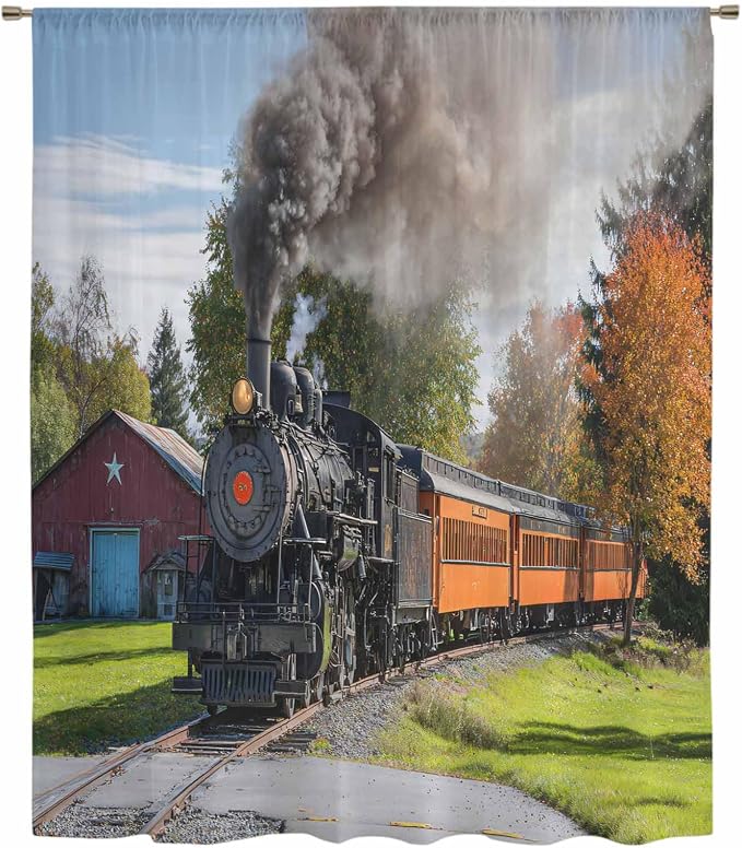 Steam Train Sheer Curtains 108 Inch Length Railroad Country Barn Rustic Trees - Image 6