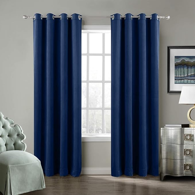 ChadMade Extra Wide Blackout Lined Premium Velvet Curtain Sapphire Blue by ChadMade