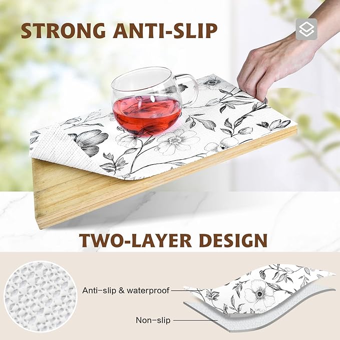 Drawer and Shelf Liner Black Flowers 17in x 20FT, Non Adhesive Anti-Slip Double - Image 2