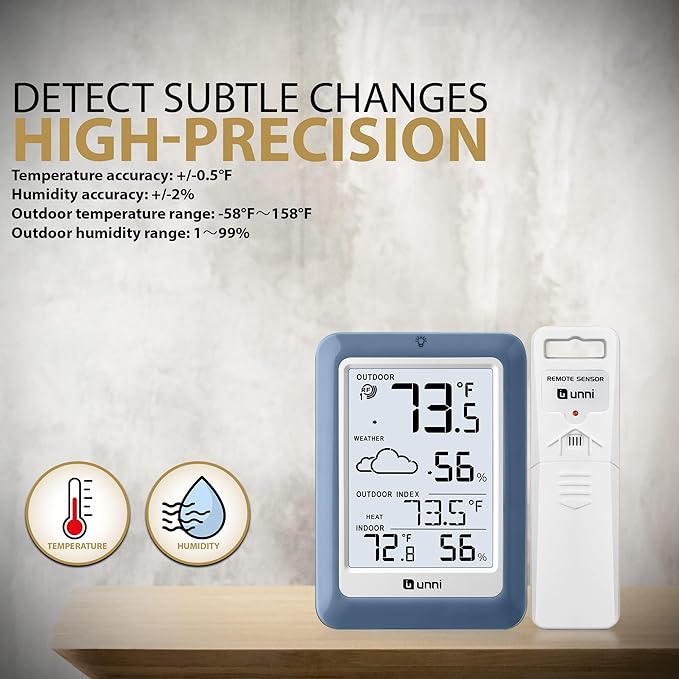 Indoor Outdoor Thermometer Hygrometer Wireless Weather Station, Temperature - Image 5
