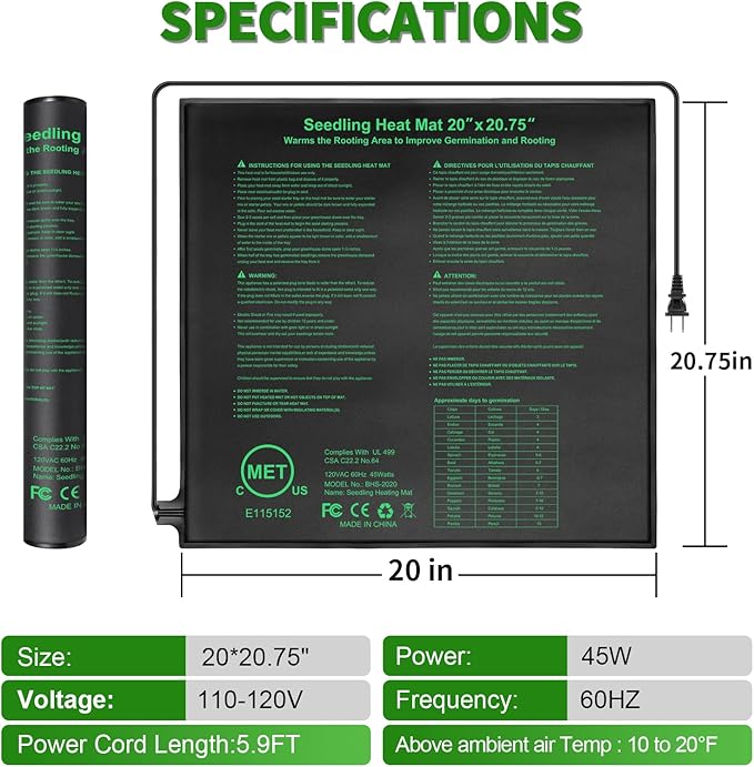 Seedling Heat Mat 20" x 20.75" Warm Hydroponic Plant - Image 4