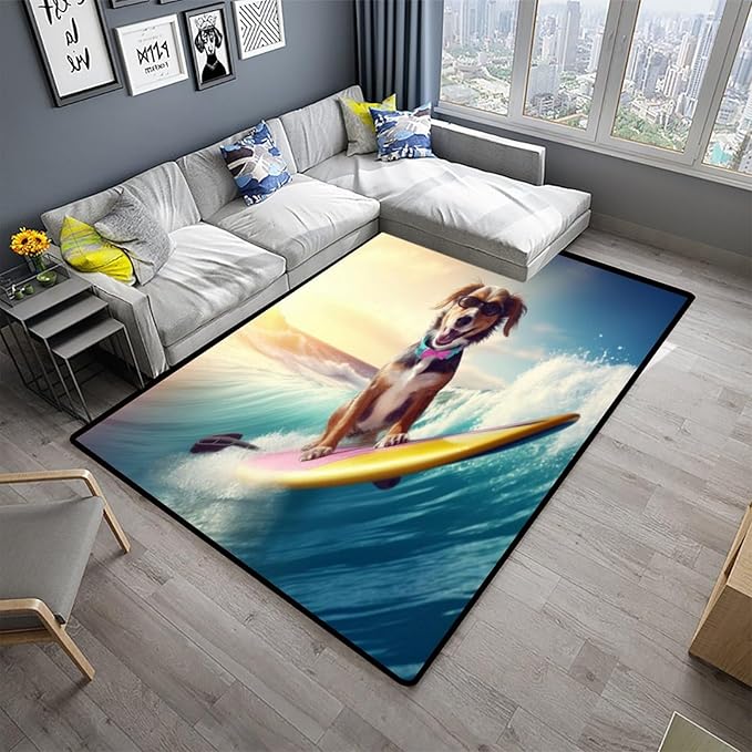 Area Rug, Surfing Dog Pattern Printing Lightweight Area Rugs Fade Resistant - Image 2