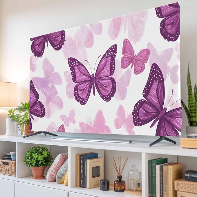 Summer Purple Butterflies Indoor TV Cover, Elastic TV Screen Protector Country - Image 6