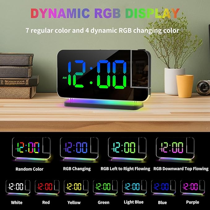 Projection Alarm Clock for Bedroom Ceiling, RGB Digital Clocks Radio - Image 4