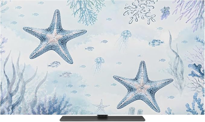 Sea Blue Starfish Coral Indoor TV Cover, Elastic TV Screen Protector Coastal - Image 2