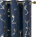 BUHUA Blackout Curtains Gold Foil Print Flower Vine Grommet Drapes, Room by BUHUA
