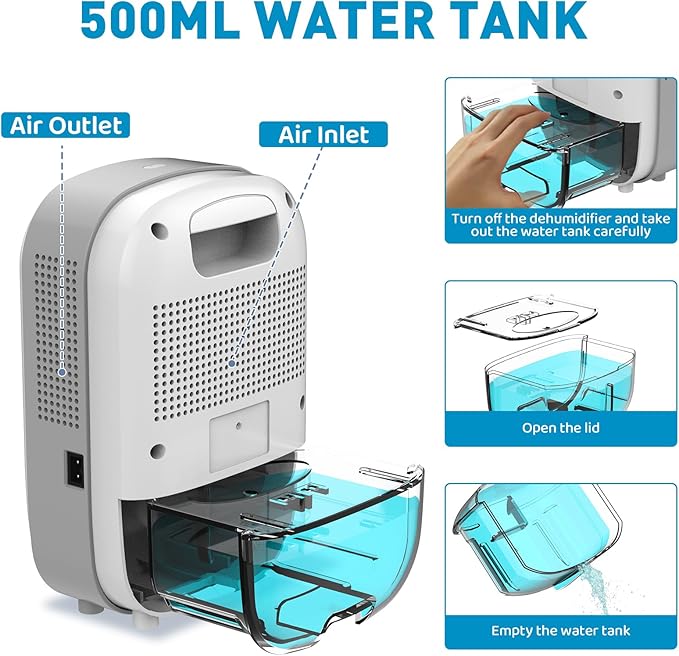 Mini Dehumidifier for Small Bathroom. Quiet. Auto Shut-OFF. Power Off Memory. - Image 6