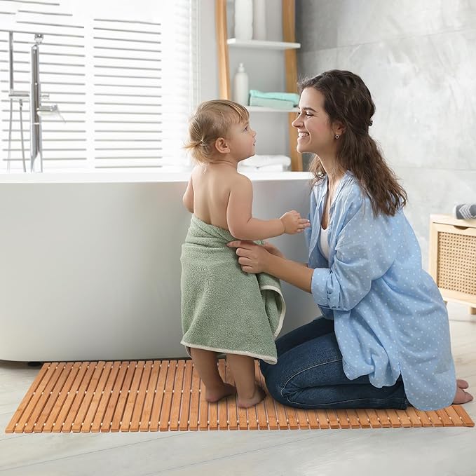 Bamboo Bath Mat Bathroom Runner Long Large Rugs Floor Wood Shower Bathtub - Image 6
