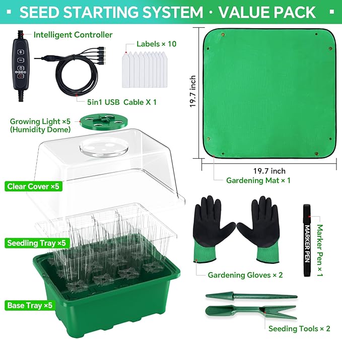 5 Packs Seed Starter Tray with Grow Light, 60 Cells Seed Starter Kit with - Image 2