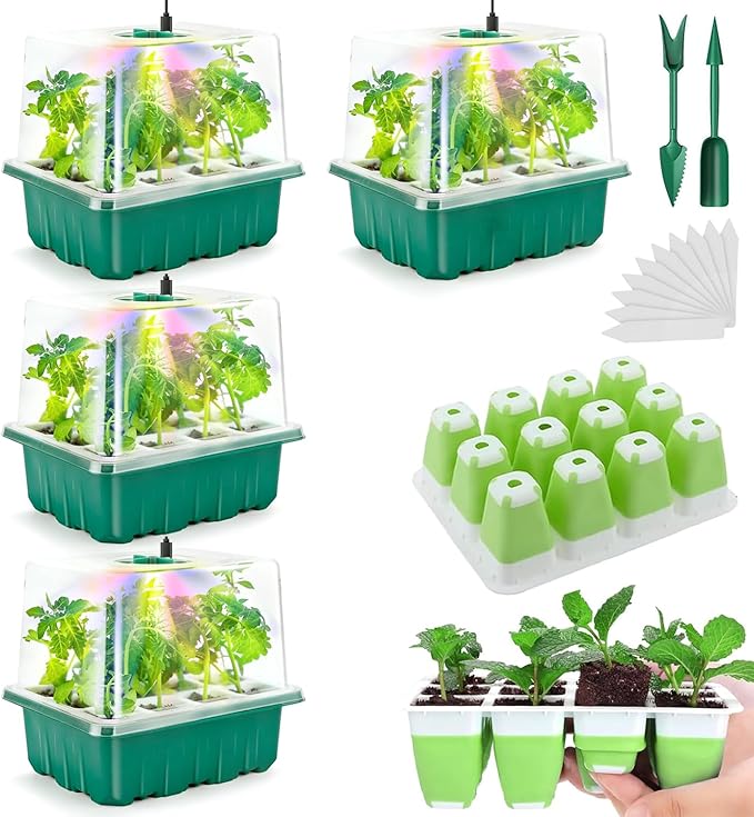 Seed Starter Tray with Grow Light, 48 Cells Indoor Seed Starter Kit, Flexible by Ryscam