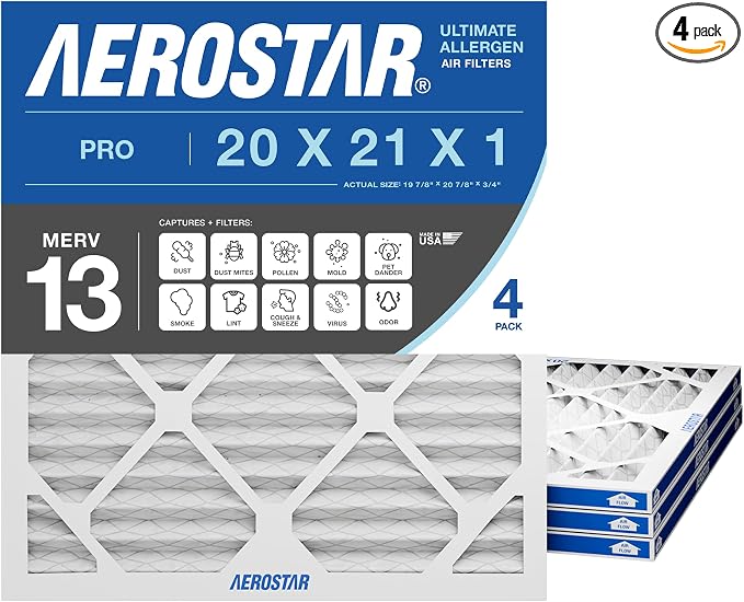 Aerostar 20x21x1 MERV 13 High Efficiency Pleated Air Filter, Electrostatic AC by AirFiltersDelivered