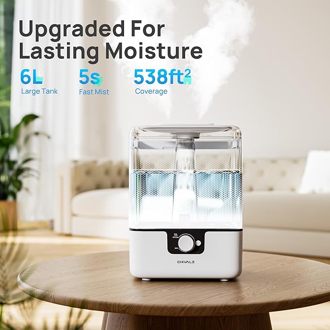CHIVALZ 6L Humidifiers for Bedroom Large Room Home, Cool Mist Top Fill - Image 2