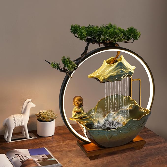 Water Fountains Indoor Tabletop Waterfall Humidifier W/LED Light & Atomizer - Image 2